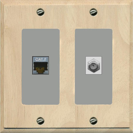 RiteAV Coax and Cat7 Wall Plate - 2 Gang [Wood/Gray]
