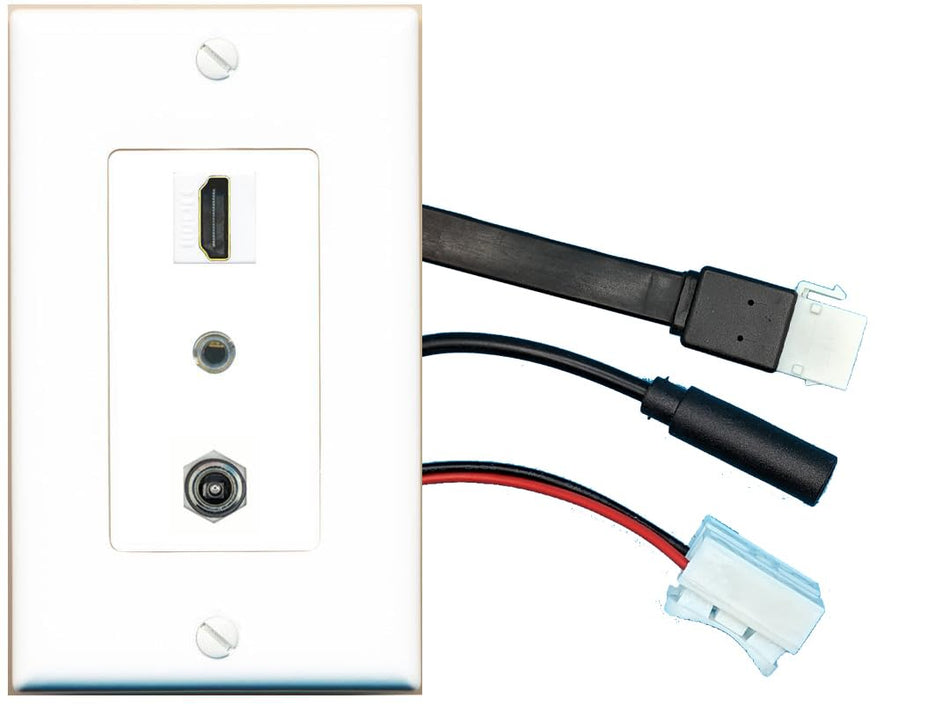 RiteAV DC-POWER HDMI 3.5mm Wall Plate with Pigtail Dongle Extension White