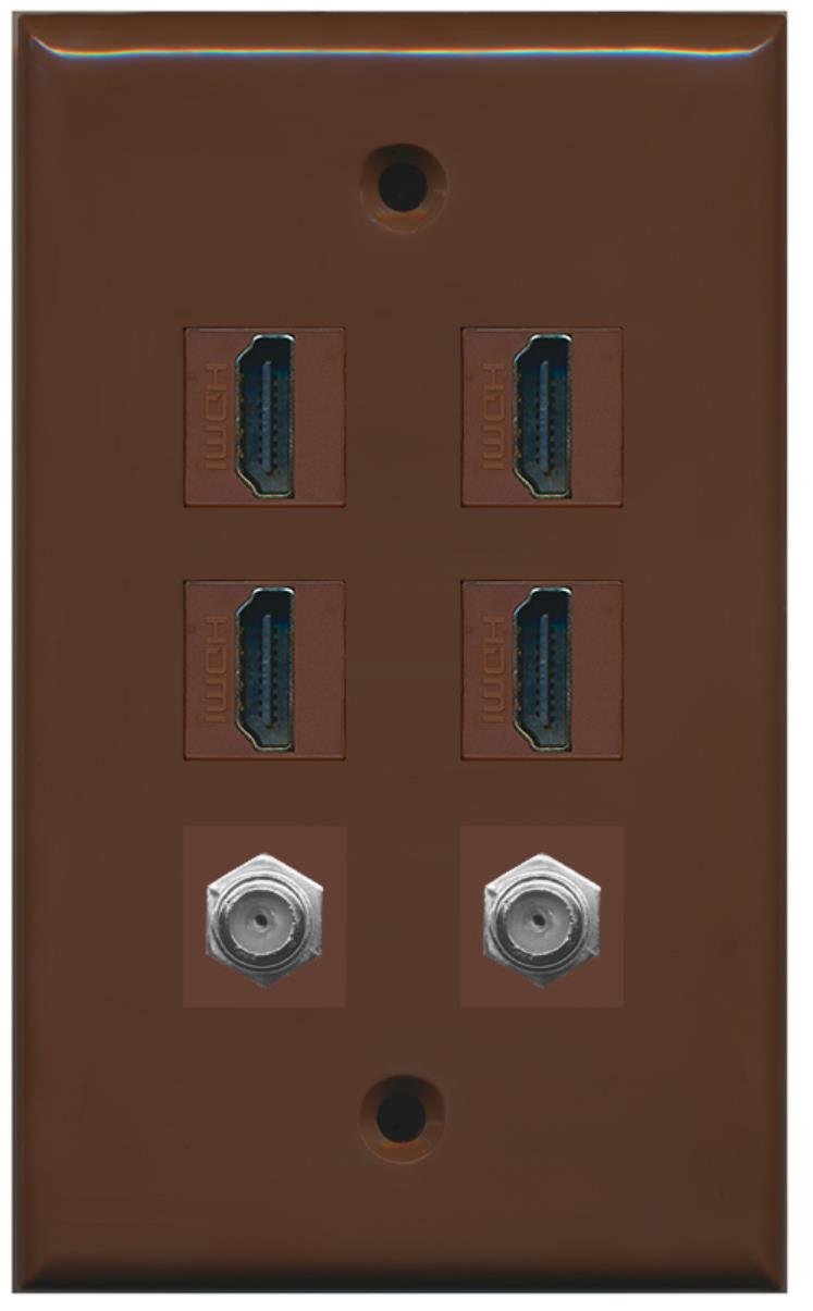 RiteAV - 4 HDMI and 2 - Coax Cable TV F Port Wall Plate - Brown