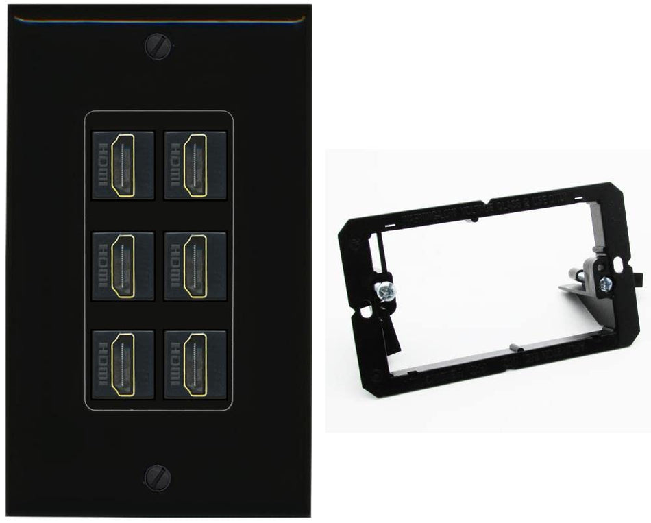 RiteAV HDMI Wall Plate 6 Port - 1 Gang w-Bracket [Black/Black]