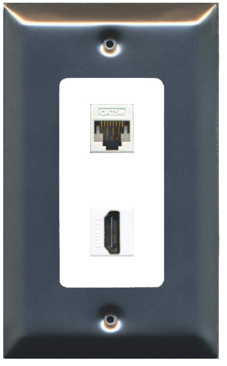 RiteAV - 1 Cat5e Ethernet and 1 HDMI Decorative Wall Plate - Brushed Nickel/White