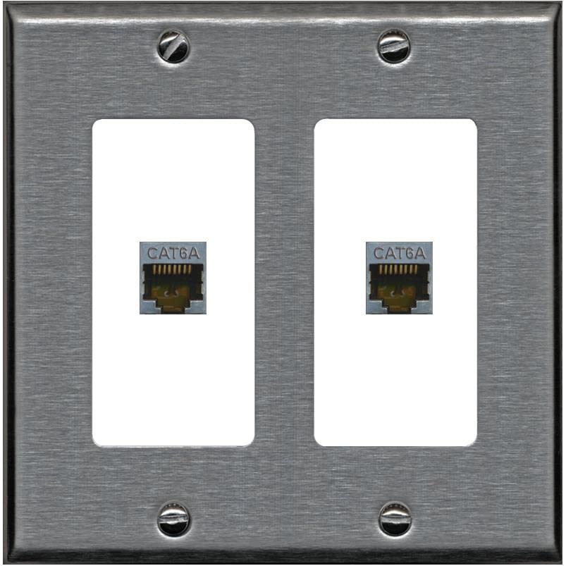 RiteAV 2 Port Cat6A Wall Plate - 2 Gang [Stainless/White]