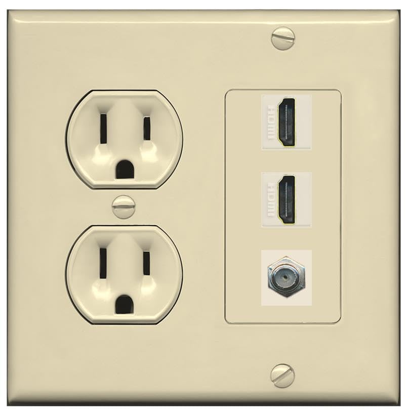 Coax 2 HDMI Wall Plate-Round Outlet Ivory/Ivory