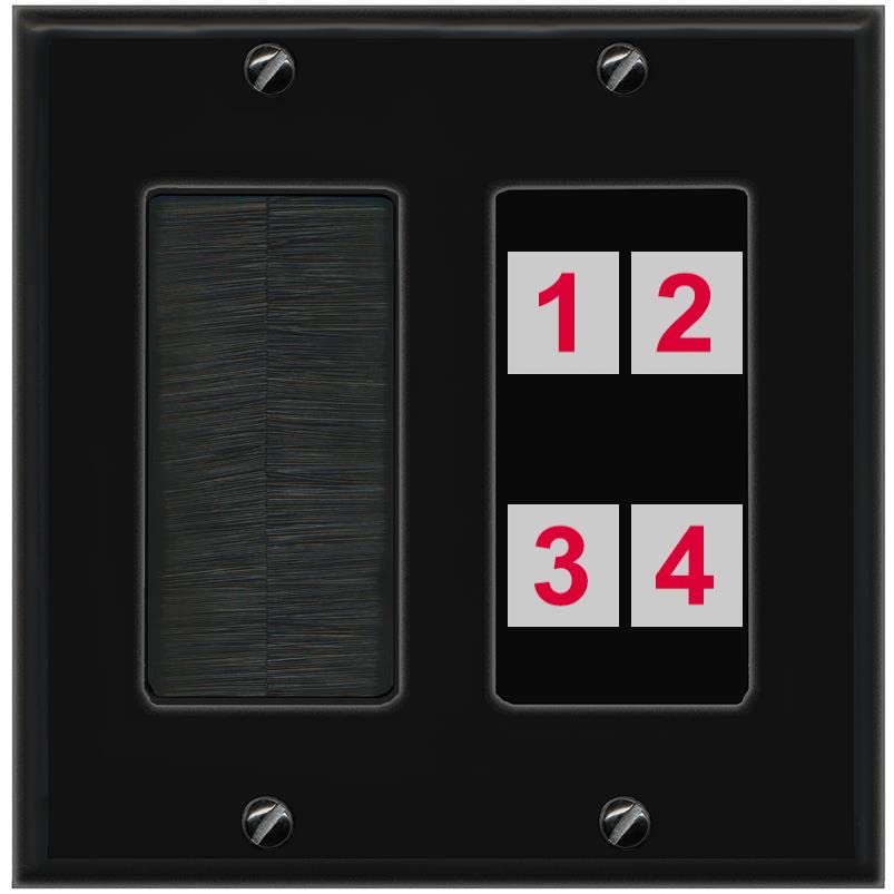 RiteAV Custom 4 Port Custom Wall Plate - Brush [Black/Black]