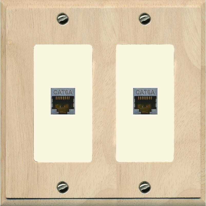 RiteAV 2 Port Cat6A Wall Plate - 2 Gang [Wood/Light-Almond]