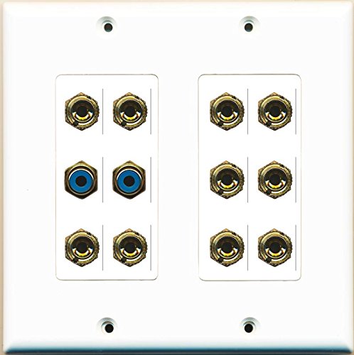 RiteAV 2 RCA Blue 10 Banana 5.2 Speaker Wall Plate Dual Gang White