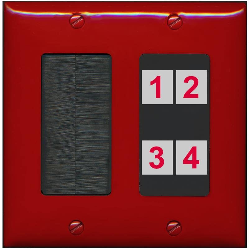 RiteAV Custom 4 Port Custom Wall Plate - Brush [Red/Black]