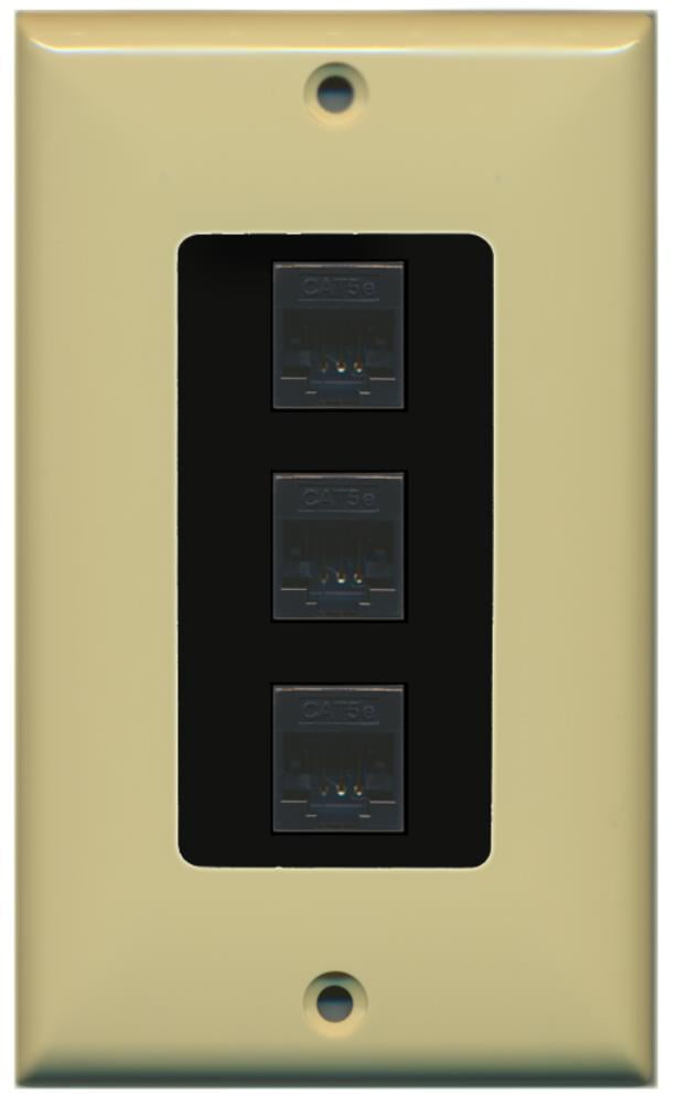 RiteAV Decorative 1 Gang 3 Port Cat5e Wall Plate - Ivory/Black