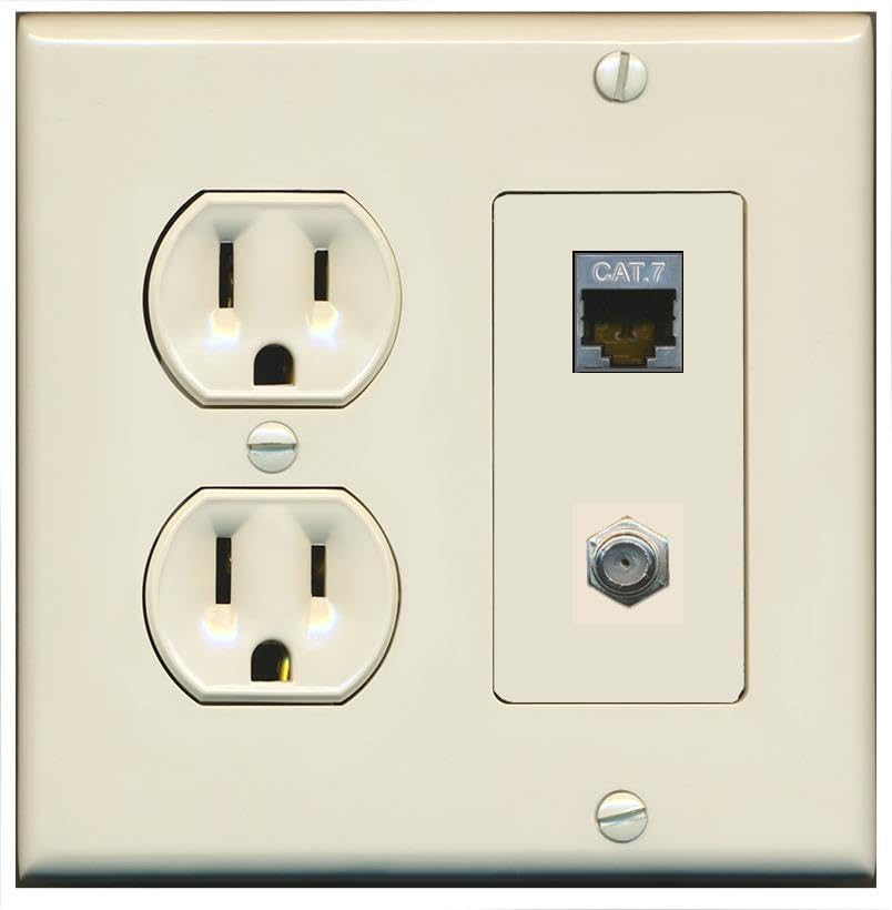 RiteAV Coax and Cat7 Wall Plate - Round Outlet [Light-Almond]