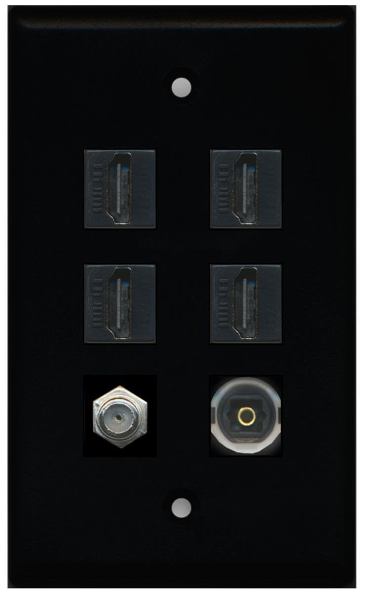 RiteAV - 4 HDMI and 1 - Coax Cable TV and 1 Toslink Port Wall Plate - Black