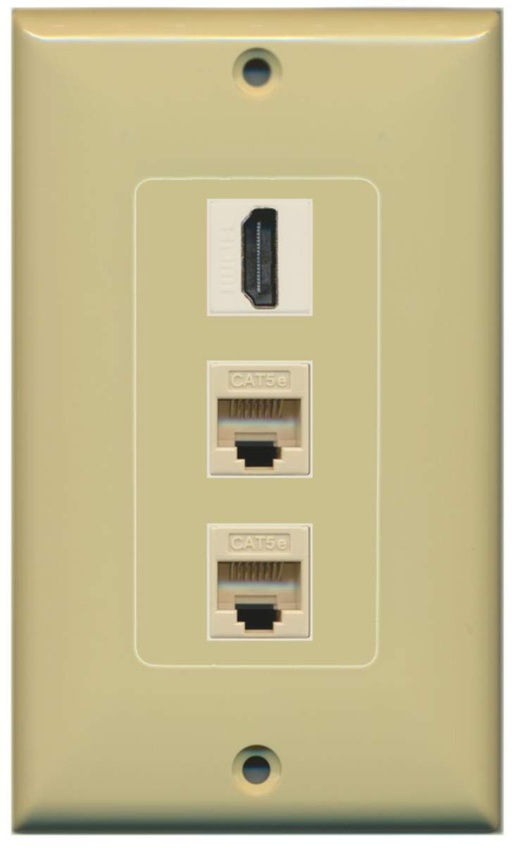 RiteAV - 1 HDMI and 2 Cat5e Ethernet Port Female Decorative Wall Plate - Ivory - Bracket Included