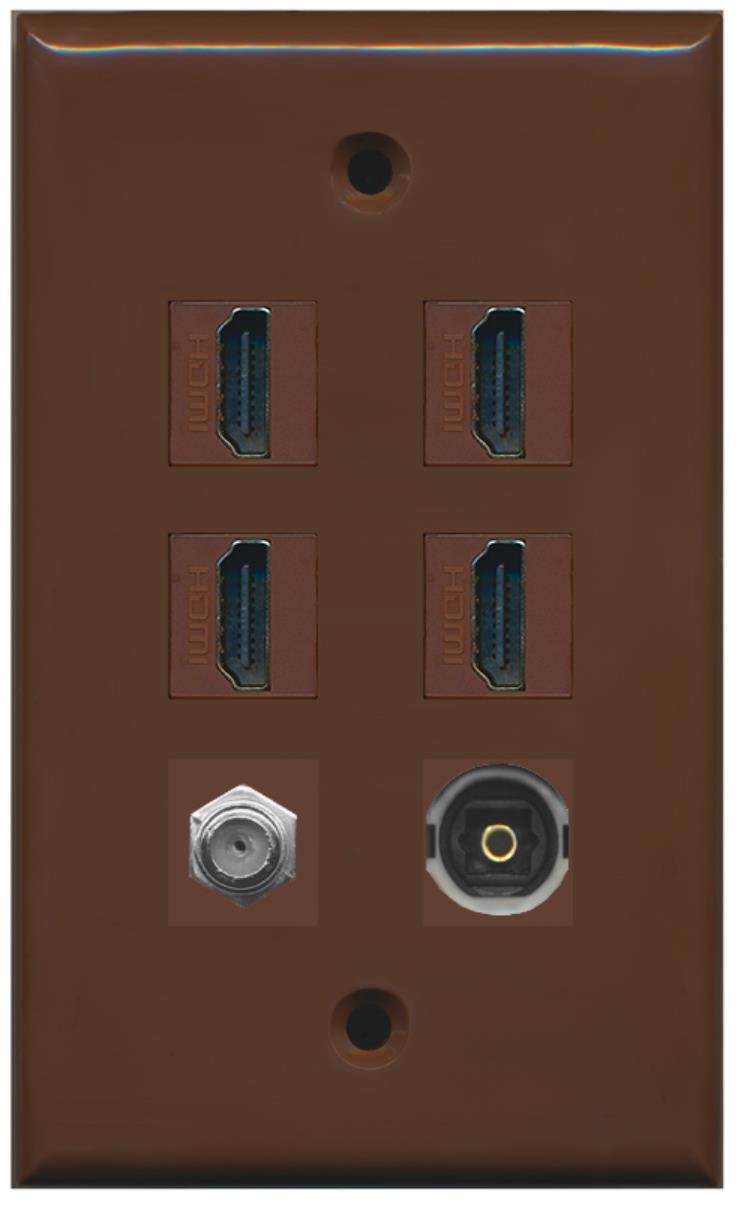 RiteAV - 4 HDMI and 1 - Coax Cable TV and 1 Toslink Port Wall Plate - Brown