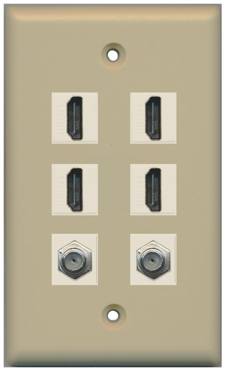 RiteAV - 4 HDMI and 2 - Coax Cable TV F Port Wall Plate - Ivory