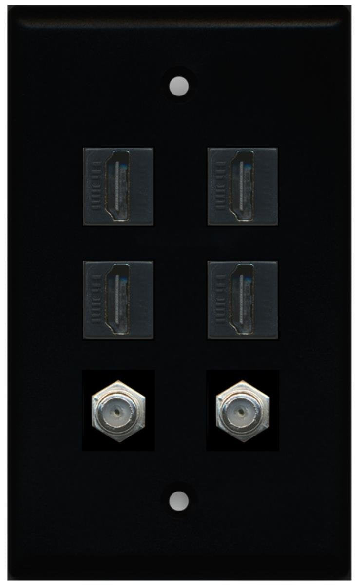 RiteAV - 4 HDMI and 2 - Coax Cable TV F Port Wall Plate - Black