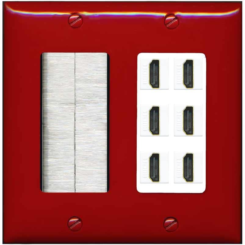 RiteAV HDMI Wall Plate 6 Port - Brush [Red/White]