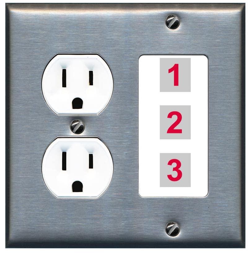 RiteAV Custom Wall Plate 3 Port - Round Outlet [Stainless/White]