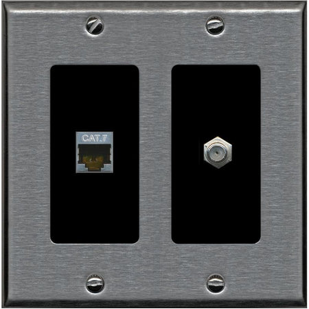 RiteAV Coax and Cat7 Wall Plate - 2 Gang [Stainless/Black]