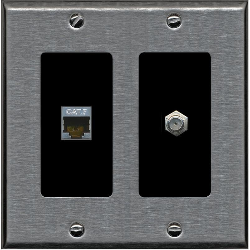 RiteAV Coax and Cat7 Wall Plate - 2 Gang [Stainless/Black]