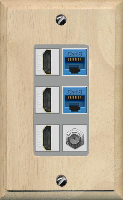 RiteAV 3 HDMI Wall Plate 2 Cat6 1 Coax - 1 Gang [Wood/Gray]