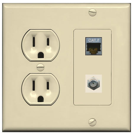 RiteAV Coax and Cat7 Wall Plate - Round Outlet [Ivory/Ivory]