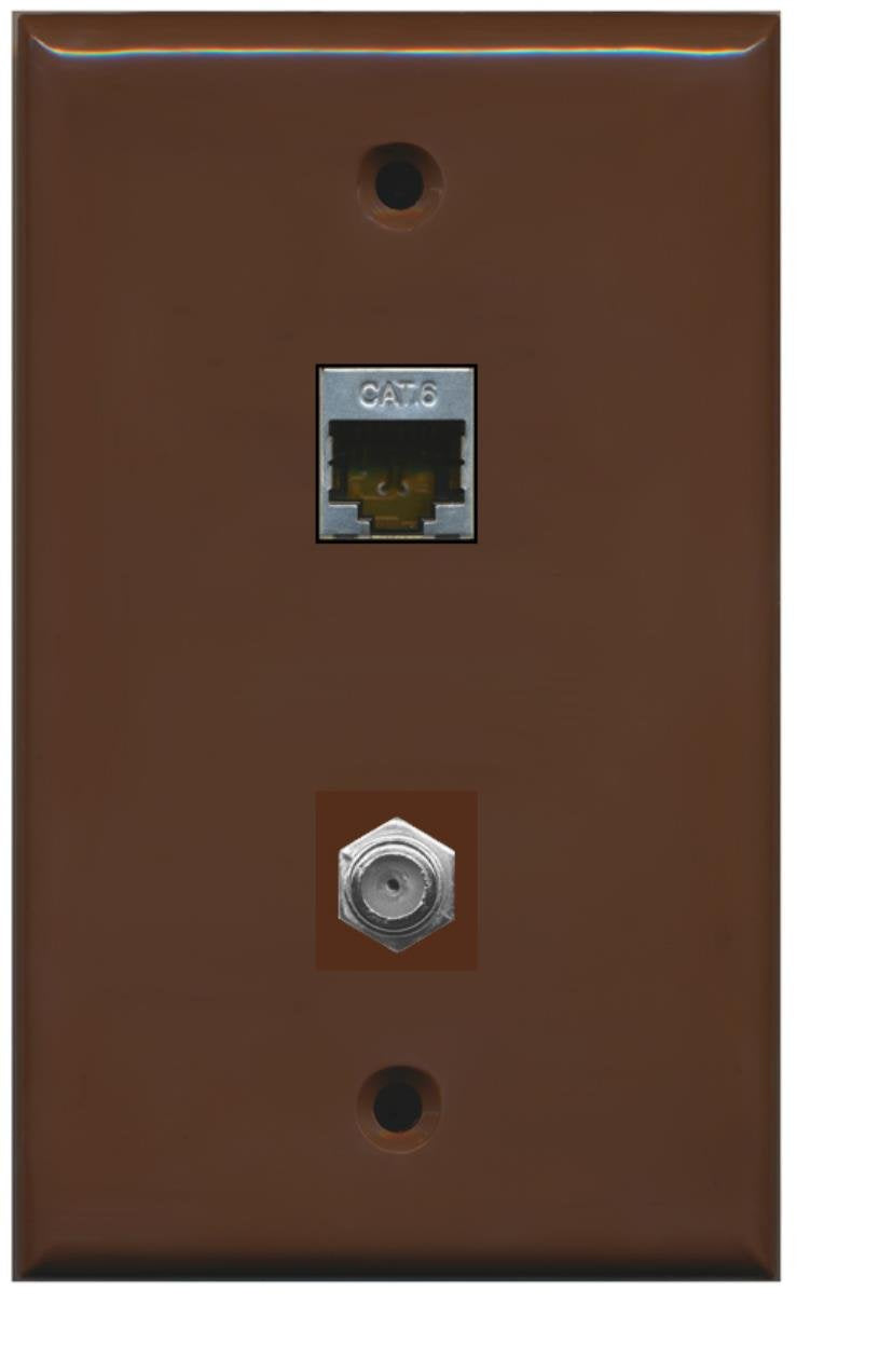 RiteAV 1 Port Cat6 Shielded 1 Coax Wall Plate Flat Brown - Bracket Included