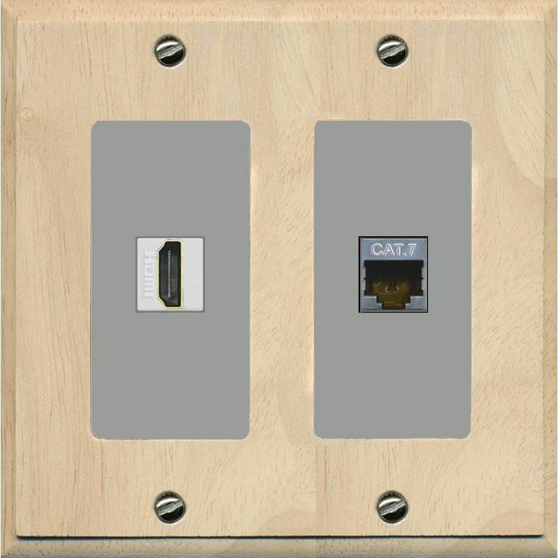 RiteAV HDMI and Cat7 Wall Plate - 2 Gang [Wood/Gray]