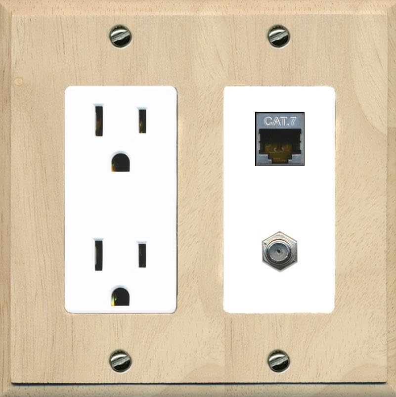 RiteAV Coax and Cat7 Wall Plate - Outlet [Wood/White]