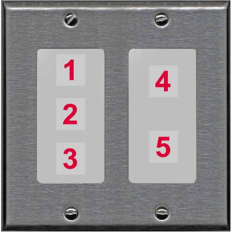 RiteAV Custom Wall Plate 5 Port - 2 Gang [Stainless/Gray]