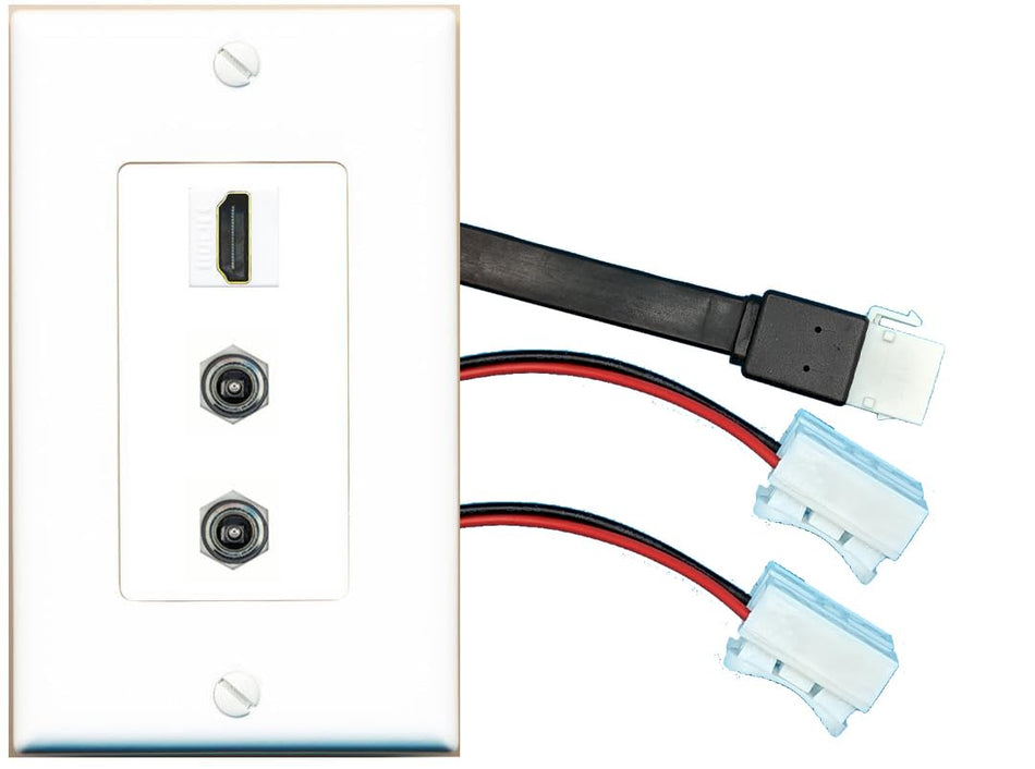 RiteAV 2 DC-POWER HDMI Wall Plate with Pigtail Dongle Extension White