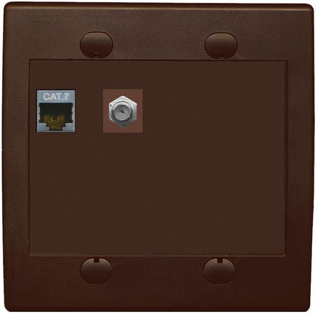 RiteAV Coax and Cat7 Wall Plate - Flat 2 Gang [Brown/Brown]