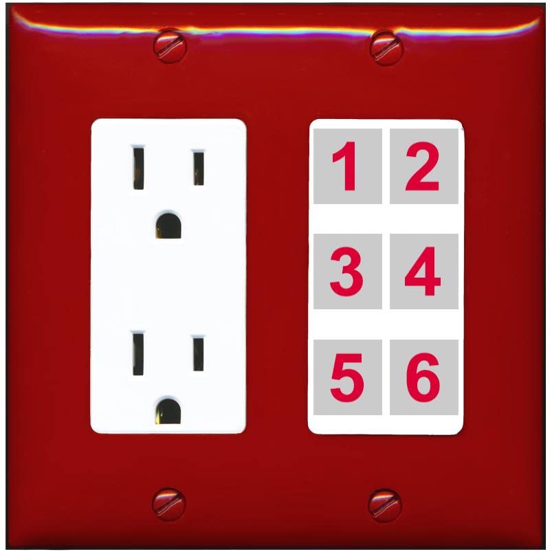 RiteAV 6 Port Custom Wall Plate - Outlet [Red/White]