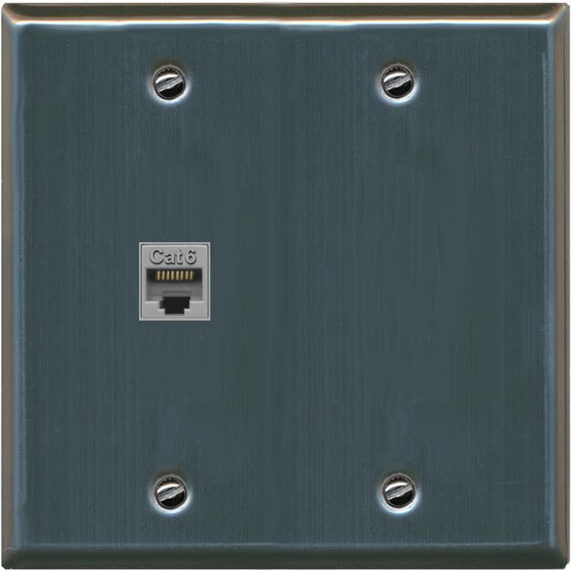 RiteAV 1 Port Cat6 Ethernet Wall Plate Female-Female - Flat 2 Gang [Stainless Steel]