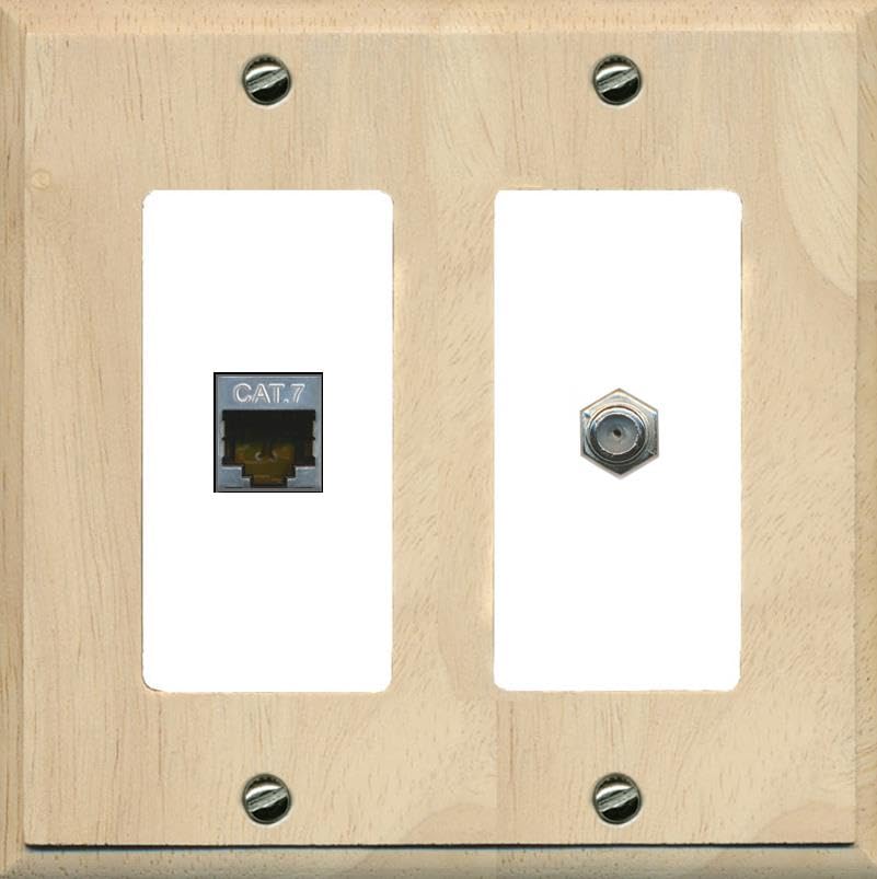 RiteAV Coax and Cat7 Wall Plate - 2 Gang [Wood/White]