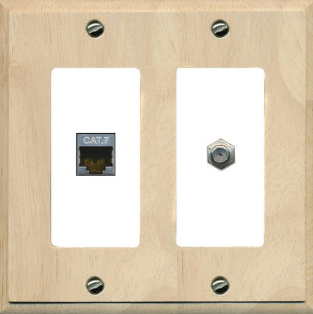 RiteAV Coax and Cat7 Wall Plate - 2 Gang [Wood/White]