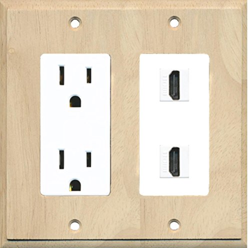 RiteAV HDMI Wall Plate 2 Port - Outlet [Wood/White]