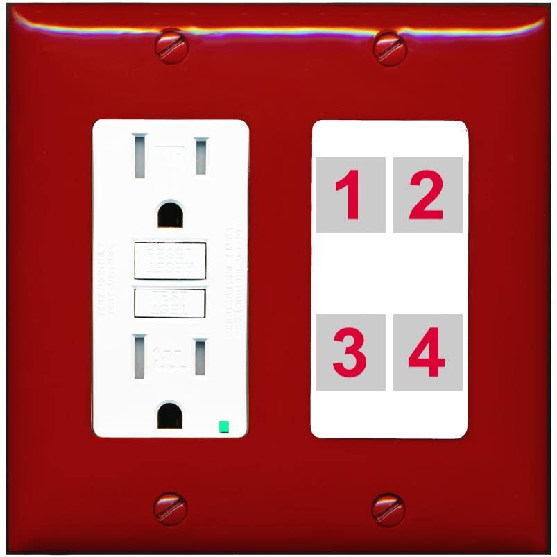 RiteAV Custom 4 Port Custom Wall Plate - GFCI [Red/White]