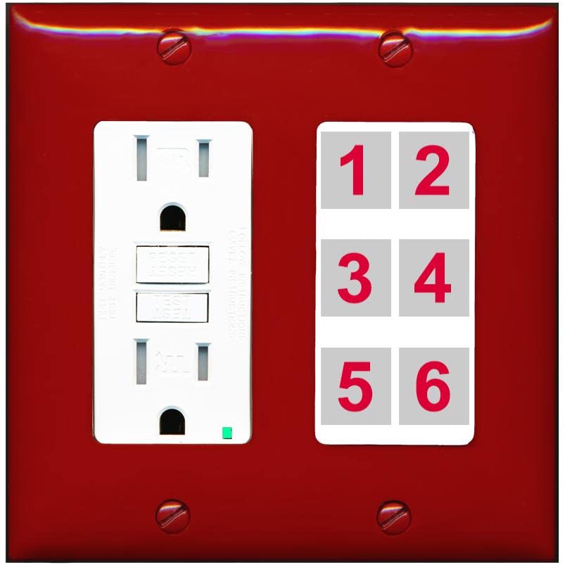 RiteAV 6 Port Custom Wall Plate - GFCI [Red/White]