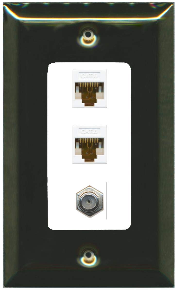 RiteAV Decorative 1 Gang Wall Plate - 3 Port - 2 x Cat6, 1 x Coax - Brass/White