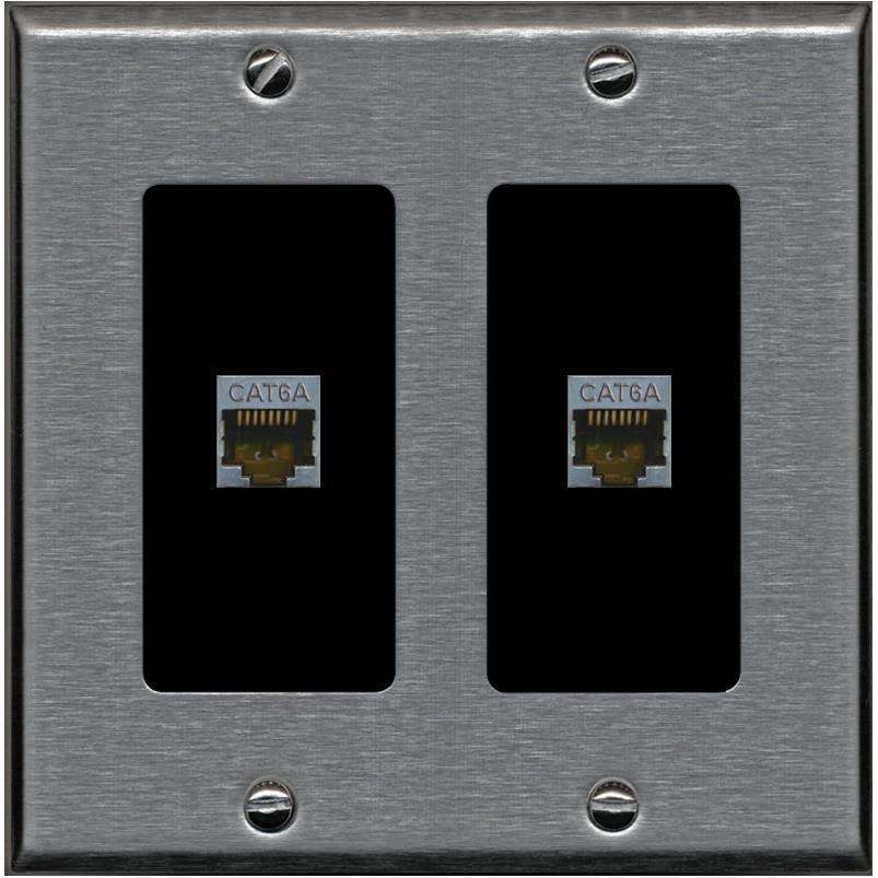 RiteAV 2 Port Cat6A Wall Plate - 2 Gang [Stainless/Black]