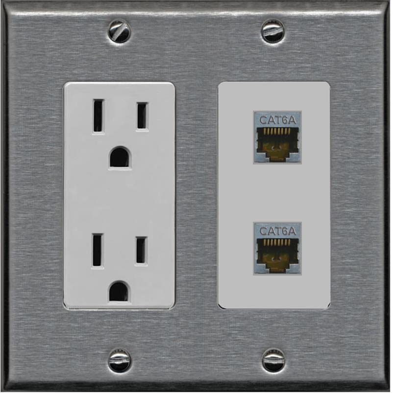 RiteAV 2 Port Cat6A Wall Plate - Outlet [Stainless/Gray]