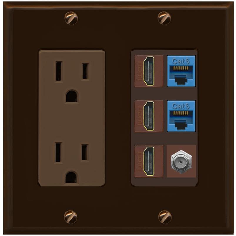 RiteAV 3 HDMI Wall Plate 2 Cat6 1 Coax - Outlet [Brown/Brown]