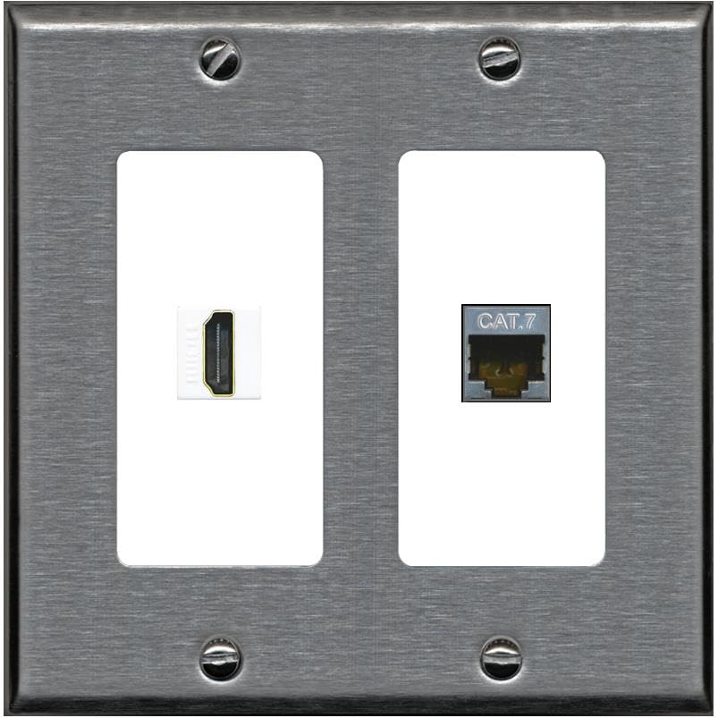 RiteAV HDMI and Cat7 Wall Plate - 2 Gang [Stainless/White]