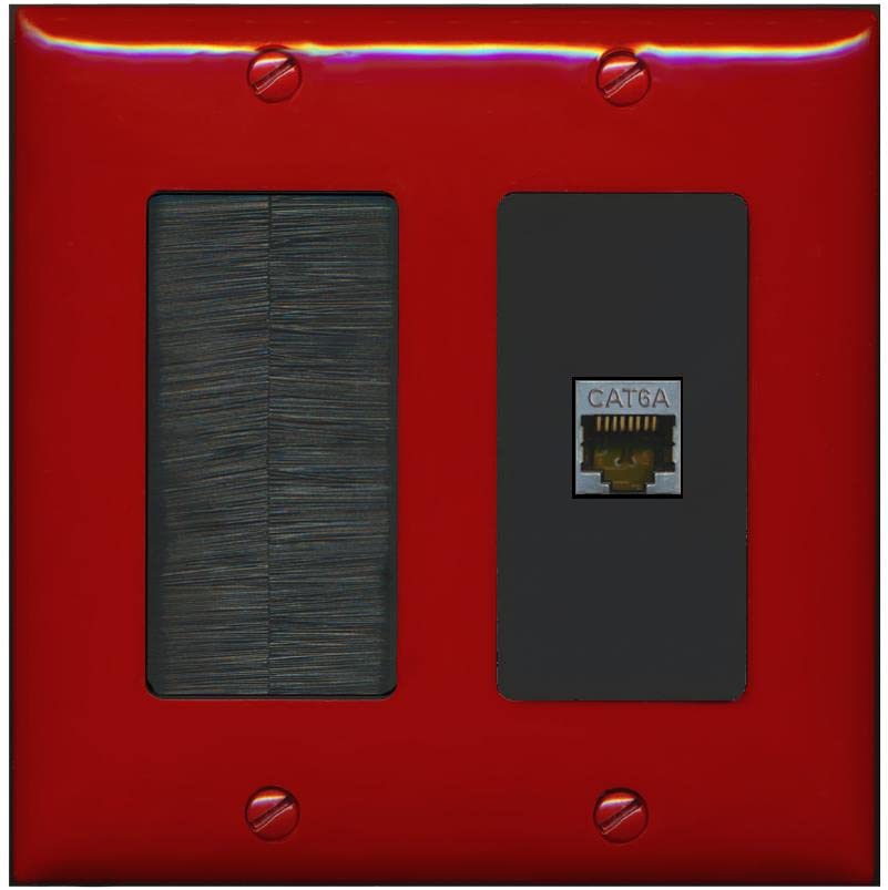 RiteAV 1 Port Cat6A Wall Plate - Brush [Red/Black]