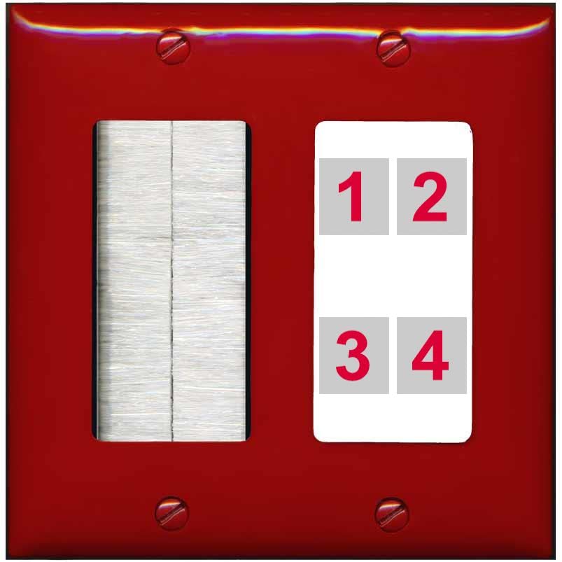 RiteAV Custom 4 Port Custom Wall Plate - Brush [Red/White]