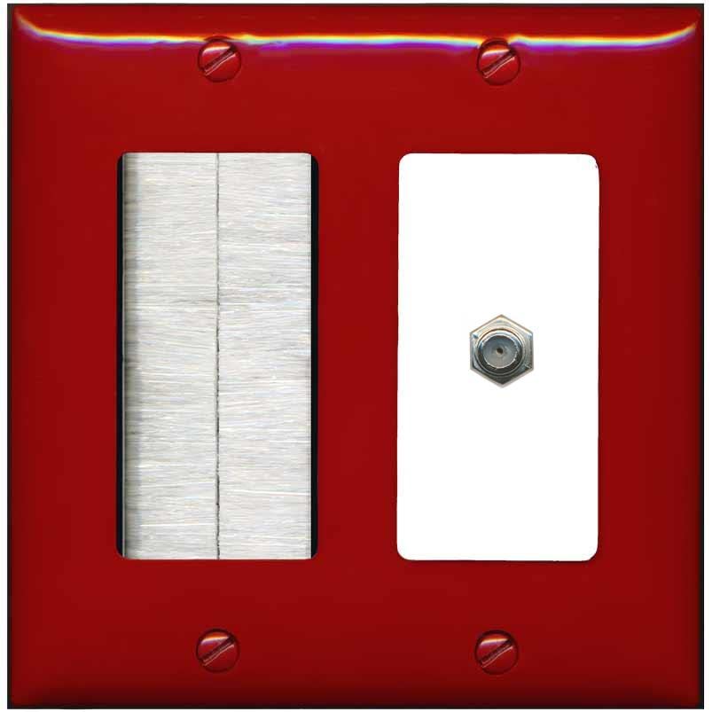 RiteAV 1 Port Coax Cable TV F-Type Wall Plate - Brush [Red/White]