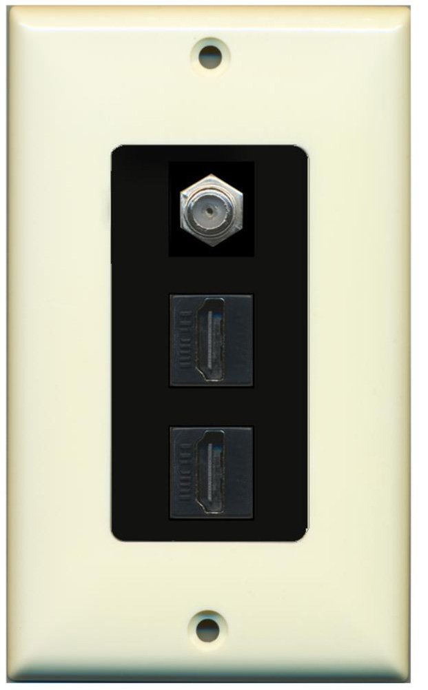 RiteAV - 2 Port HDMI 1 Coax Cable TV- F-Type Decorative Wall Plate - Light Almond & Black