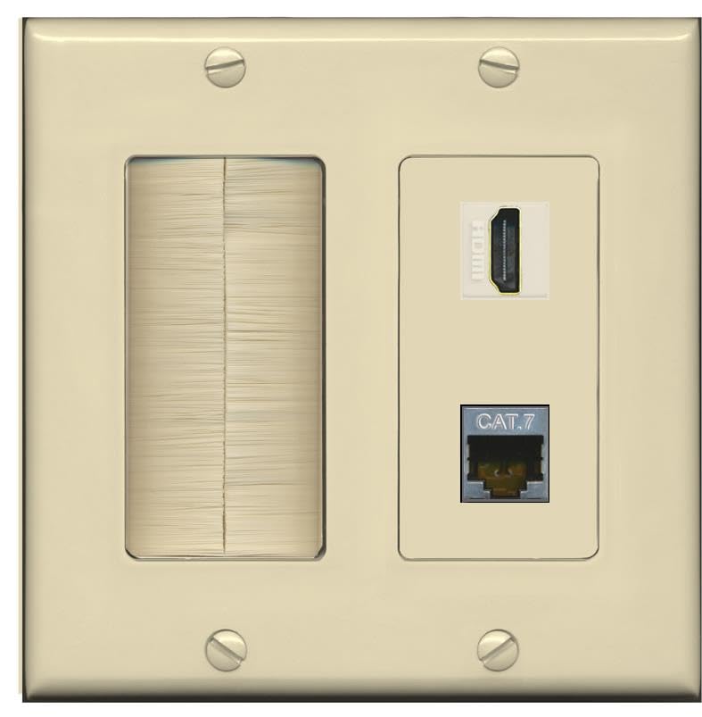 RiteAV HDMI and Cat7 Wall Plate - Brush [Ivory/Ivory]