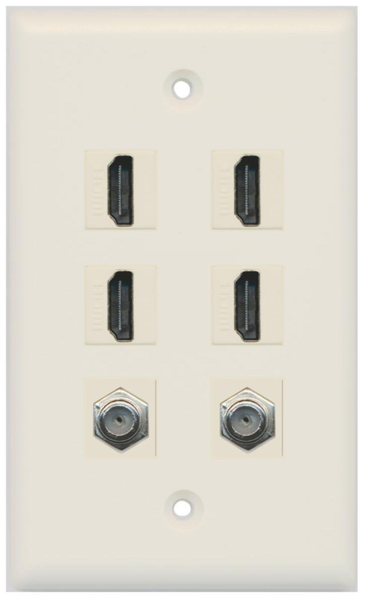 RiteAV - 4 HDMI and 2 - Coax Cable TV F Port Wall Plate - Light Almond