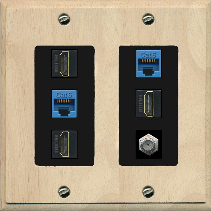 RiteAV 3 HDMI Wall Plate 2 Cat6 1 Coax - 2 Gang [Wood/Black]