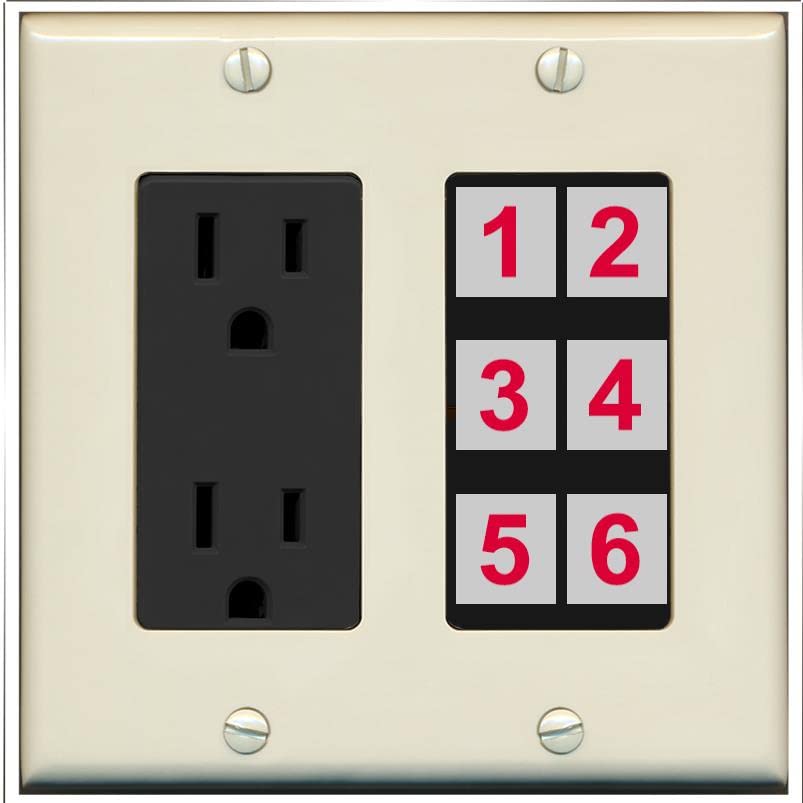RiteAV 6 Port Custom Wall Plate - Outlet [Light-Almond/Black]